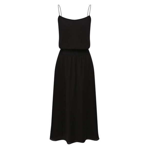 Women's Theory Black Rib Waistband Silk Combo Midi Dress S - Picture 2 of 16